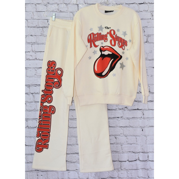 Rolling Stones HOT LIPS Women's Fleece Sweatshirt & Sweatpants Jumpsuit Set NWT - Picture 1 of 10